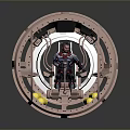 Futuristic Circular Space Capsule Interior With Seated Person And Yellow Components
