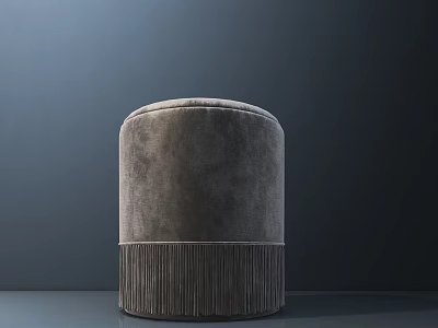 Luxurious Stylish Modern Round Gray Velvet Ottoman With Fringed Base 3d model
