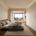 Cozy Bedroom Interior With Woven Headboard Green White Pillows Green Blanket And Beige Walls