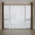 Double Layer Beige Curtains And White Sheer For Window With City View Indoor