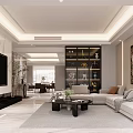 Modern Elegant Living and Dining Room With Sofa Coffee Table TV Wall And Decorative Painting