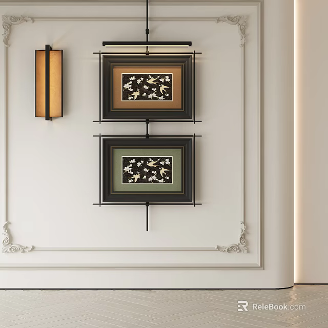 Two Framed Abstract Paintings For Modern Wall Decor With Elegant Interior Design 3d model 