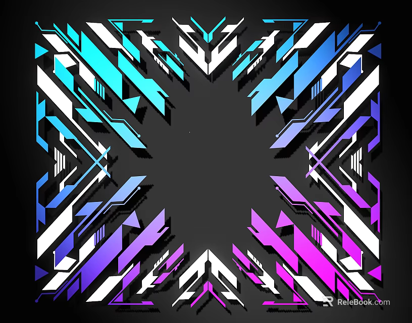 Colorful Geometric Lines With Symmetrical Pattern On Black Background Frame Design 3d model 