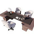 Modern Office Desk Setup With Table Lamp Laptop And Comfortable Chairs 3d model