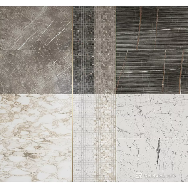Decorative Tiles with Various Textures Marble Grid Lines and Color Tones for Interior Design 3d model 