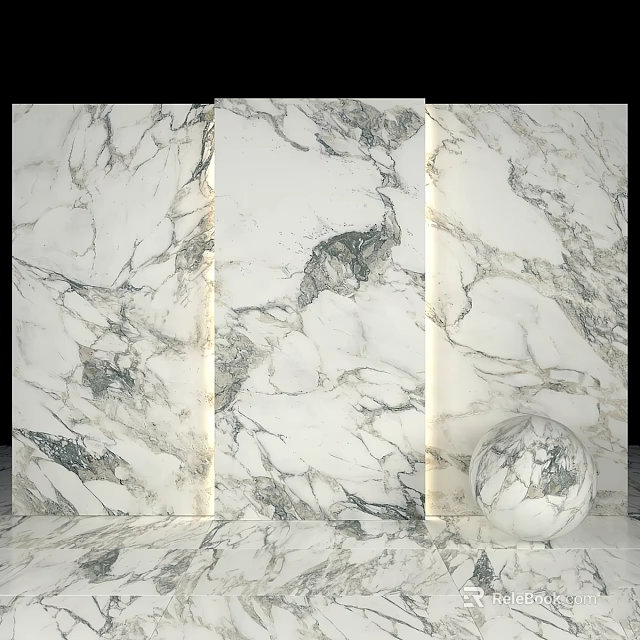 Elegant White Marble Panel With Natural Veins And Illuminated Backlighting Plus Decorative Globe 3d model