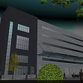 Modern Industrial Factory Building With Glass Windows Gray White Exterior And Greenery