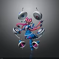 Colorful Futuristic Robot Character With Pink Blue Accents And Floating Circular Devices