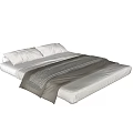 Modern Comfortable Mattress with Soft Pillows and Beige Layered Blanket in Minimalist Style
