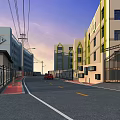 Urban Road Infrastructure With Yellow Dividing Lines White Edge Lines Buildings And Fences
