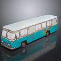 Old Vintage Blue And White Bus With Colorful Graffiti Worn Exterior
