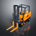 Orange Industrial Forklift With Driver Cabin Front Forks And Black Frame