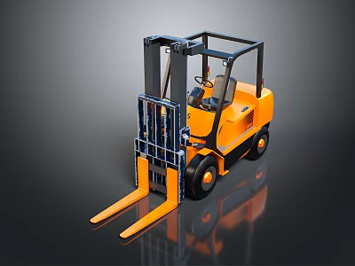 Orange Industrial Forklift With Driver Cabin Front Forks And Black Frame 3d model