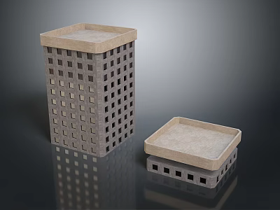 Two Modern Architectural Models Featuring Square Openings Different Heights And Light Colored Flat Tops 3d model