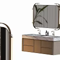 Modern Bathroom Vanity With Double Sinks Marble Countertop Woven Cabinets And Oval Mirror