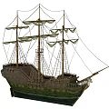 Vintage Wooden Sailing Ship With Multiple Masts Classic Sails And Detailed Railing