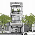 Modern Three Story White Detached Villa With Balconies Plants And Trees