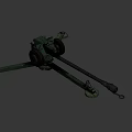 Vintage Green Cannon With Long Barrel Wheeled Carriage And Old Metal Structure