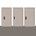 Light Colored Flush Doors With Three Different Paneled Designs And Handle Details 3d model