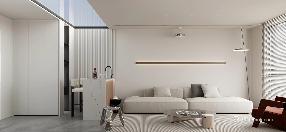 Minimalist Home Theater Room Interior With Projector And Sofa 3d model 