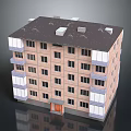 Multi Story Residential Building With Red Brick Exterior White Balcony Railings And Dark Roof