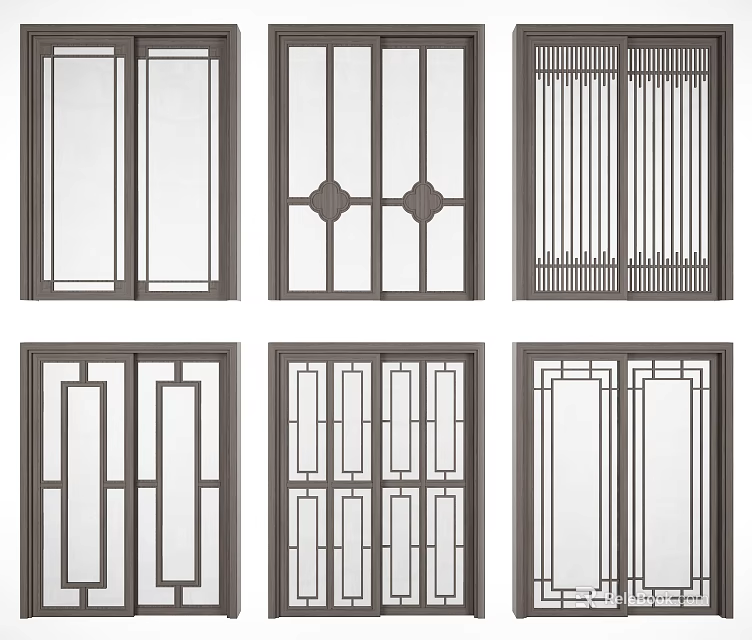 Modern Sliding Doors With Various Frame Styles And Decorative Panel Designs 3d model