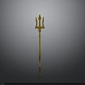 Golden Trident Weapon With Decorative Design And Shiny Metal Finish