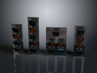 Industrial Metal Frame Equipment With Multiple Layers And Various Colored Modules 3d model