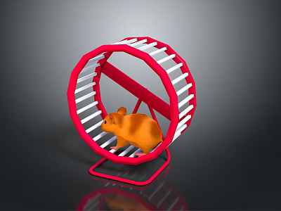 Cute Orange Hamster Running on Red Exercise Wheel with White Stripes 3d model