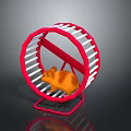 Cute Orange Hamster Running on Red Exercise Wheel with White Stripes 3d model