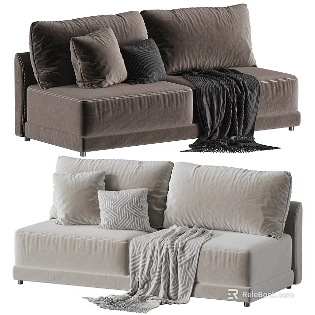 Comfortable Two Seater Sofa With Soft Decorative Pillows And Cozy Blanket 3d model 