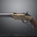 Vintage Revolver Sculpture With Intricate Carvings Brass Body And Wooden Grip