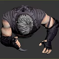 Gray Haired Male Character Bust Wearing Black Mask And Dark Striped Outfit Holding Dagger