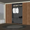 Modern Wooden Wardrobe Interior With Glass Doors Hanging Shirts Storage Boxes And Drawers