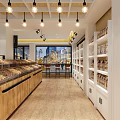 Modern Supermarket Interior With Fresh Fruits Vegetables Display Refrigerators Shelves Checkout Counter And Bright Lighting
