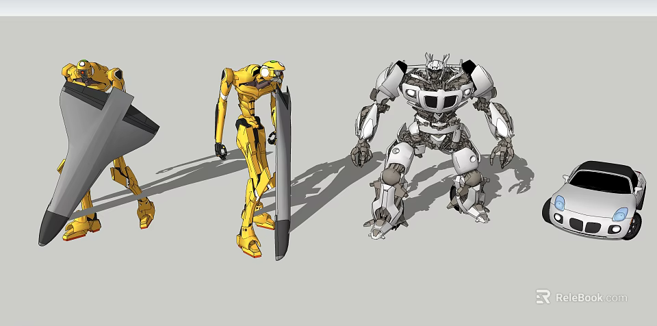 Smart Machines Featuring Yellow And White Robot Figures With Mechanical Structures 3d model 