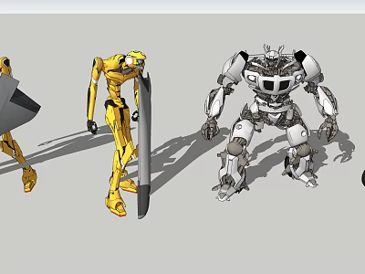 Smart Machines Featuring Yellow And White Robot Figures With Mechanical Structures 3d model