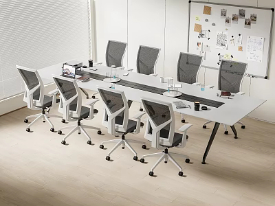 White Conference Table With Modern Office Chairs And Whiteboard In Modern Office Space 3d model