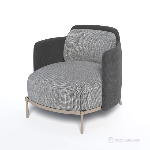 Modern Gray Fabric Accent Chair With Deep Gray Arms And Metallic Legs 3d model 