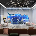 Creative Public Office Space With Ocean Themed Murals And Sofas 3d model