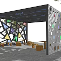Modern Pergola With Black Frame And Colorful Triangular Panels Surrounded By Trees 3d model
