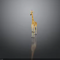 Giraffe With Long Neck And Spotted Pattern Standing On Shiny Floor Against Grey Background