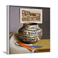 Traditional Decorative Pottery Jar With Animal Patterns And Feathers Near Vintage