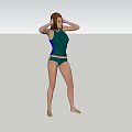 Woman in Green Swimsuit Standing on Green Grass with Hands on Head and Trees Around