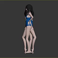 Female Characters in Blue One-Piece Swimsuits Back View and Front View with Number Tag 014