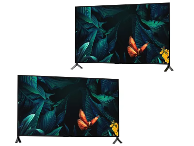 Modern TV Screen Display with Green Leaves Butterflies and Yellow Flowers 3d model