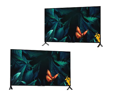 Modern TV Screen Display with Green Leaves Butterflies and Yellow Flowers 3d model