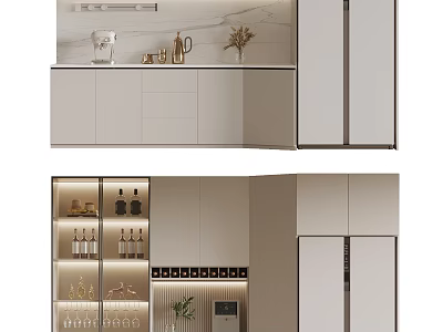Elegant Modern Wine Cabinet Interior With Glass Doors LED Lighting And Wine Storage 3d model