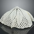 White Crocheted Hat with Openwork Grid Design and Fringed Edges 3d model