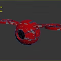 Red Spherical Aerial Drone With Four Rotating Propellers And Sleek Design 3d model